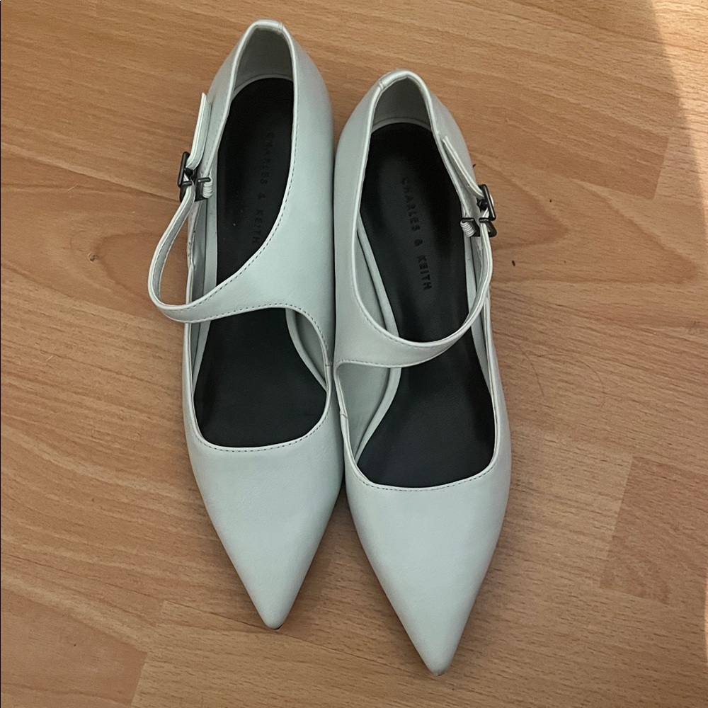 Charles & Keith White Pointed Toe Heels